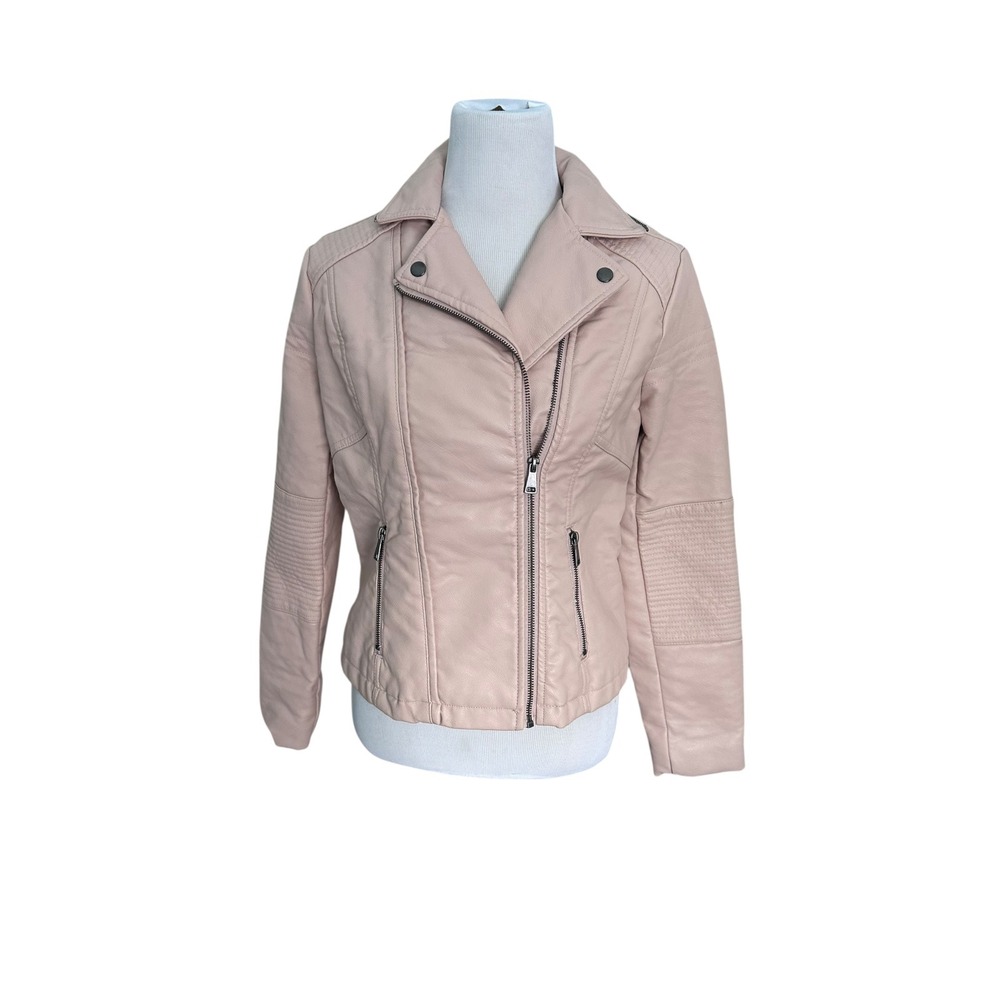 Cato Womens Blush Pink Faux Leather Moto Jacket Size S‎ Quilted Detail New